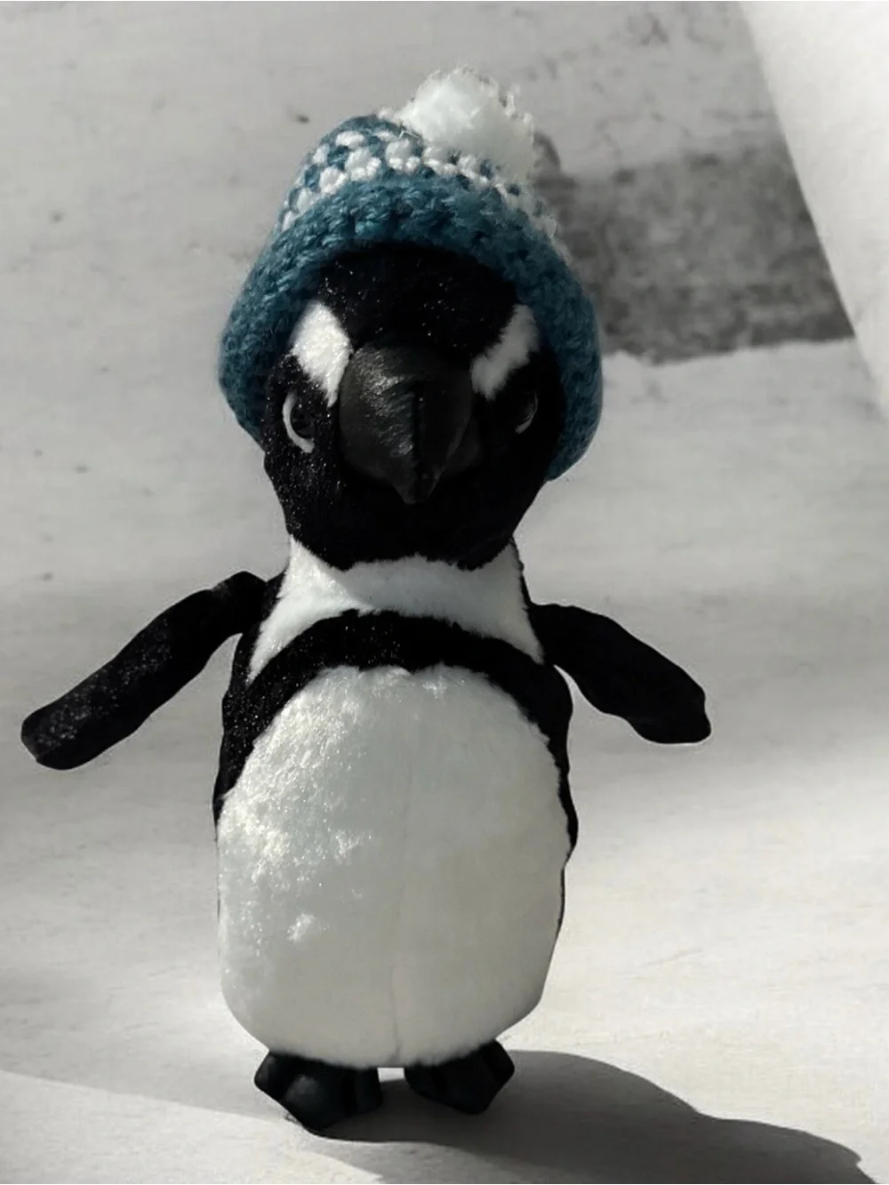 Plush Penguin Toy with Teal Knit Hat - Soft Black & White Penguin
